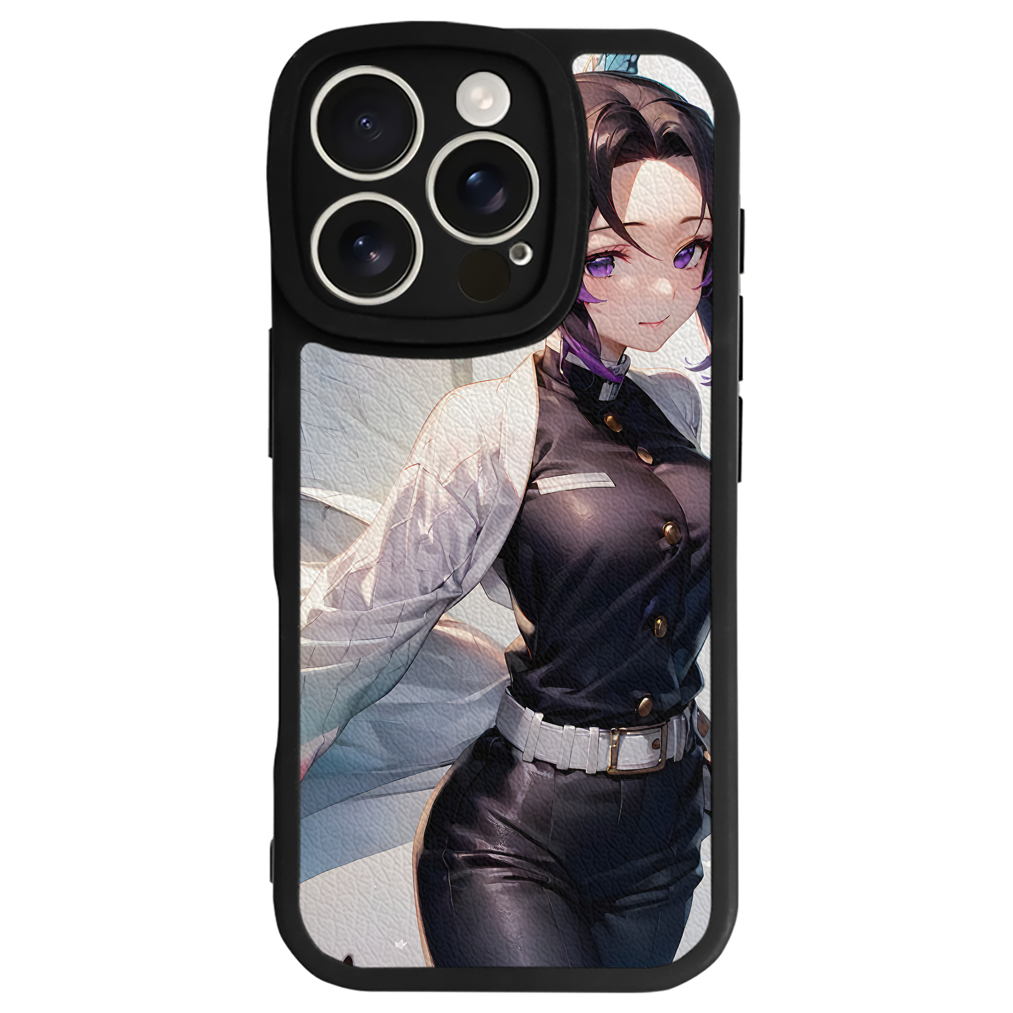 （画像用） 鬼滅の刃（きめつのやいば）蟲柱-胡蝶 しのぶ／こちょう しのぶ Kochou Shinobu 【iPhone 16シリーズ対応】シリコンスマホケース（レザー調） 材質：シリコン